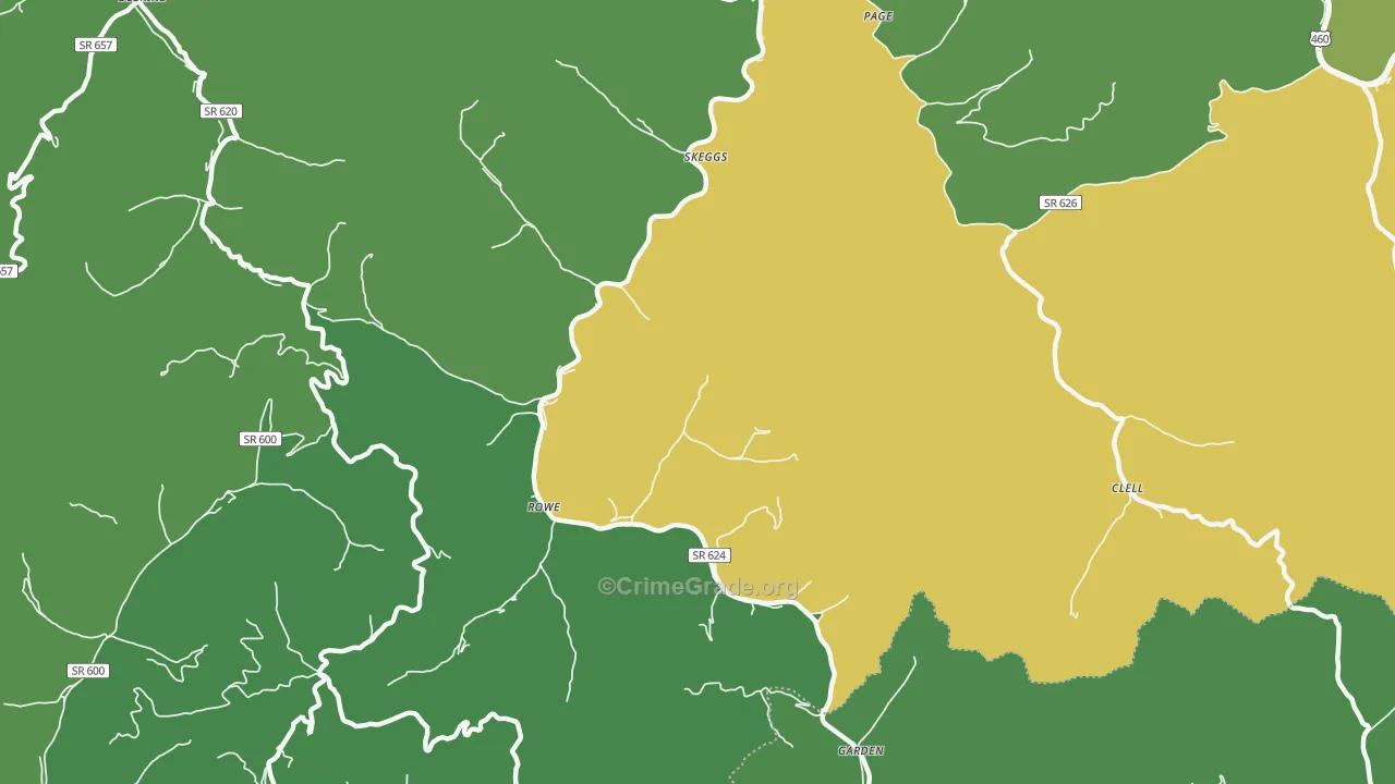 Skeggs, VA Map of Vehicle Theft Rates