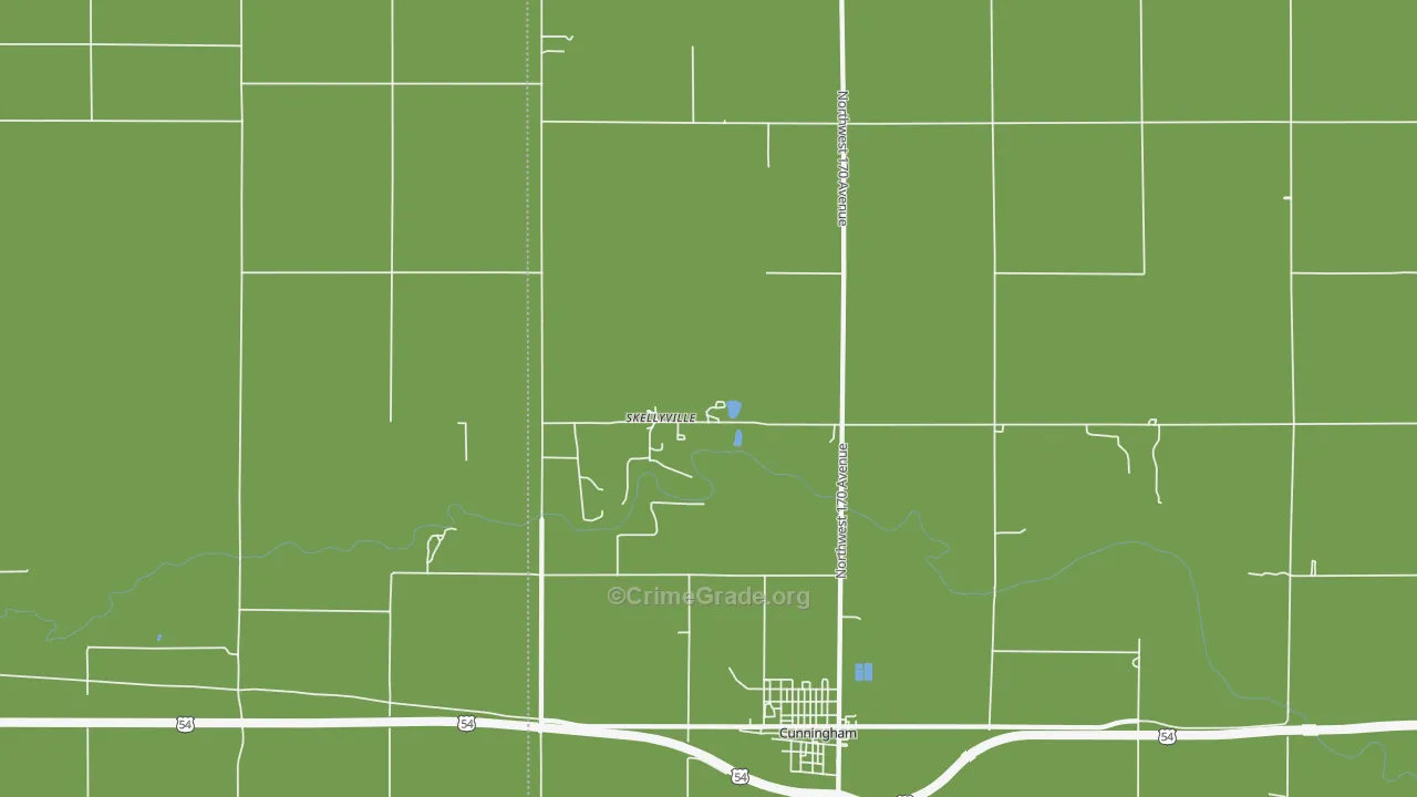 Skellyville, KS Map of Vehicle Theft Rates