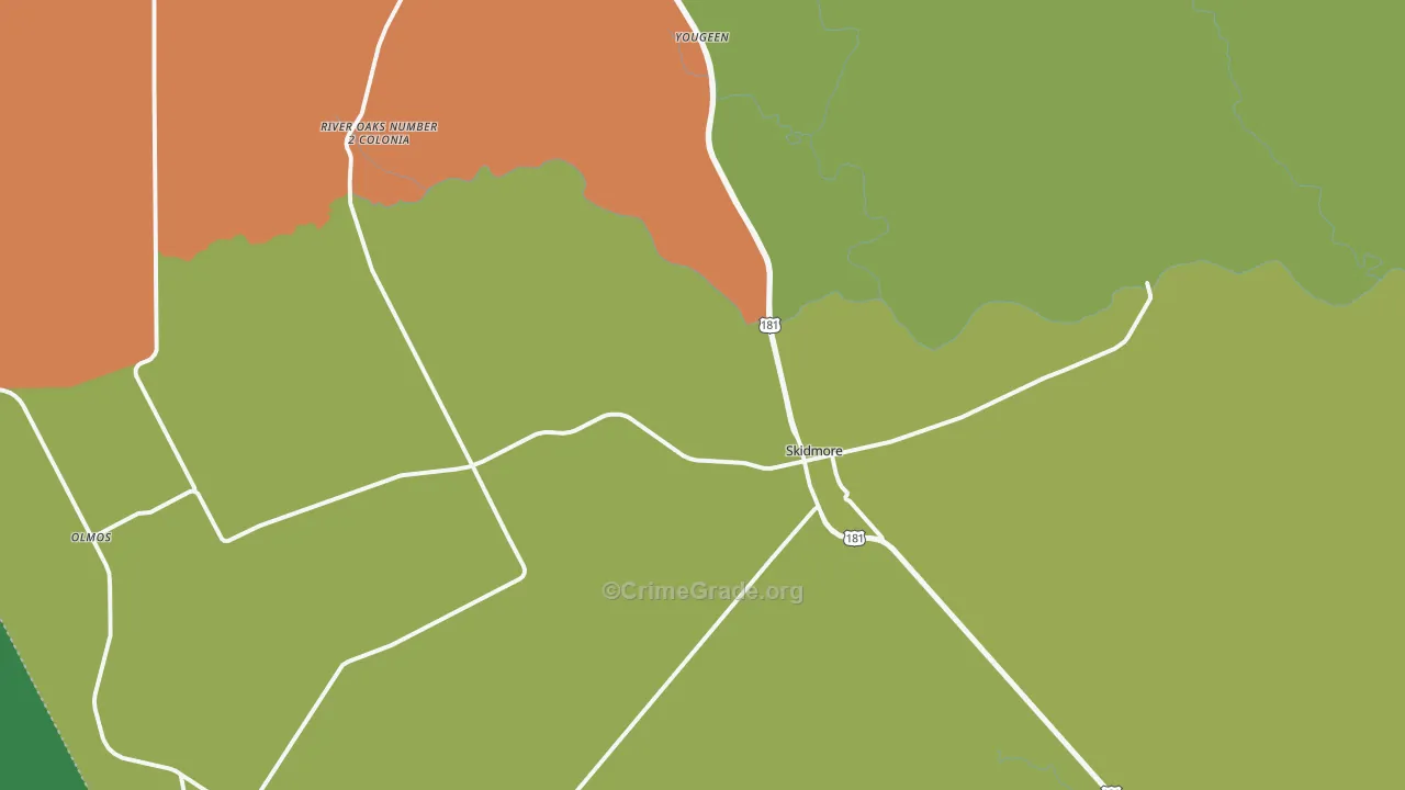 Skidmore, TX Map of Vehicle Theft Rates