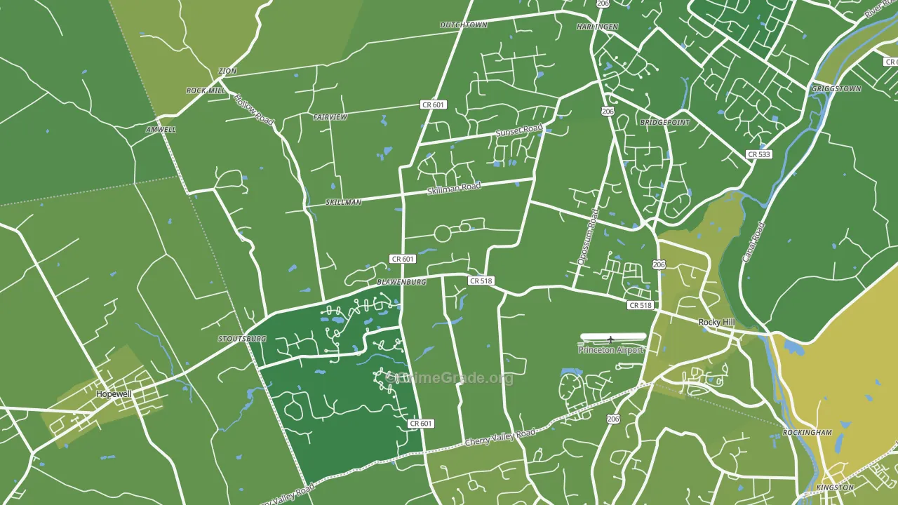 Skillman, NJ Map of Vehicle Theft Rates