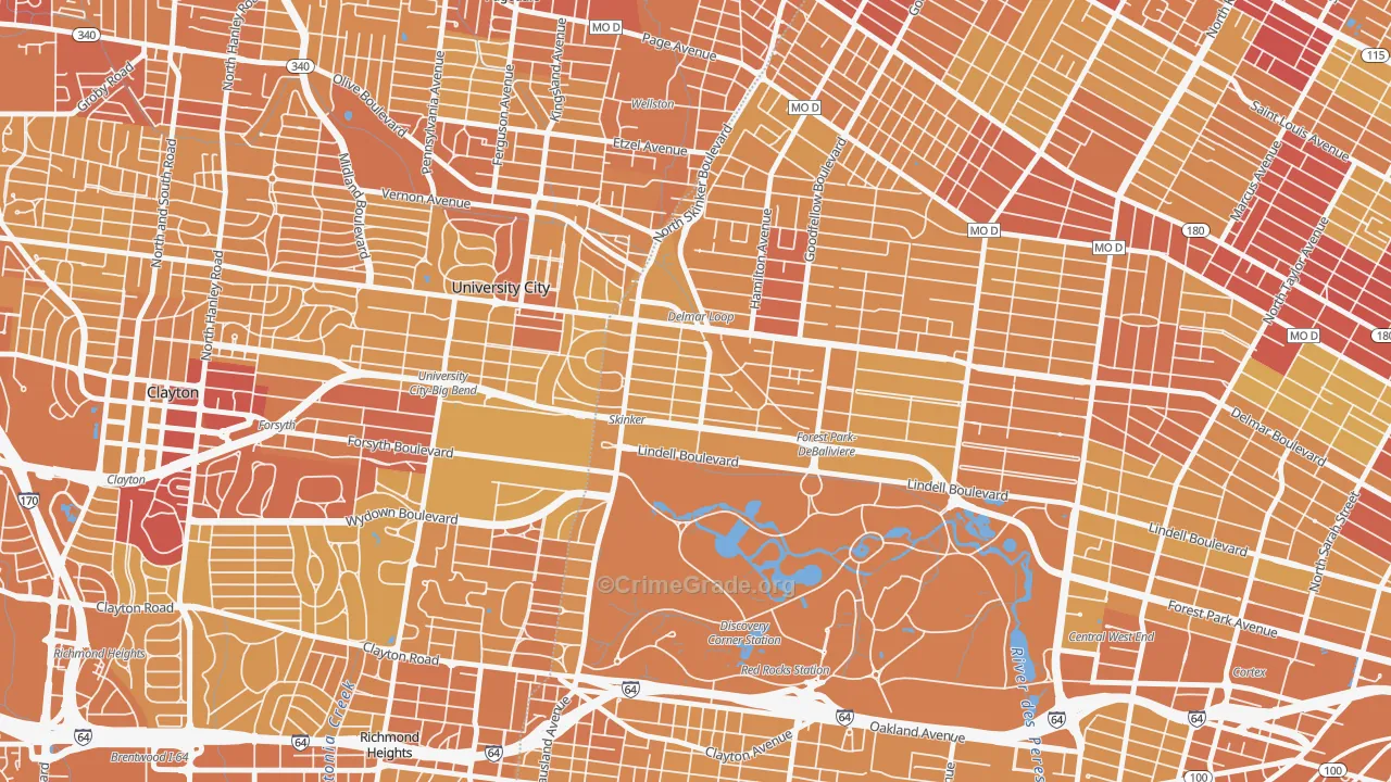 Skinker-Debaliviere, St. Louis, MO Map of Vehicle Theft Rates
