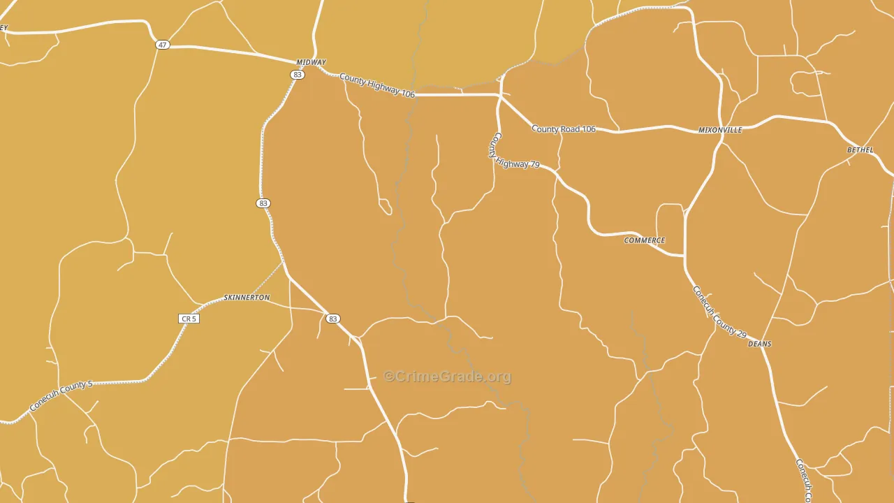 Skinnerton, AL Map of Vehicle Theft Rates