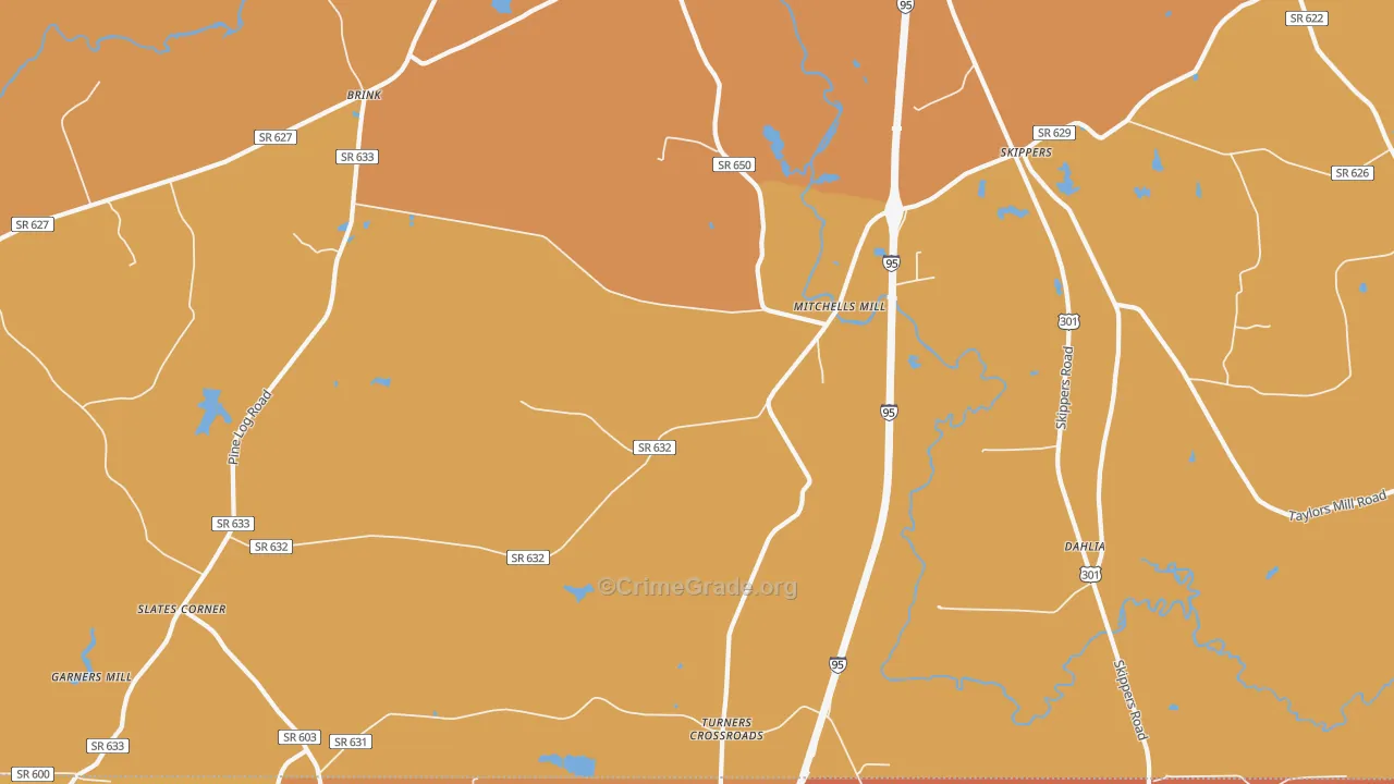 Skippers, VA Map of Vehicle Theft Rates