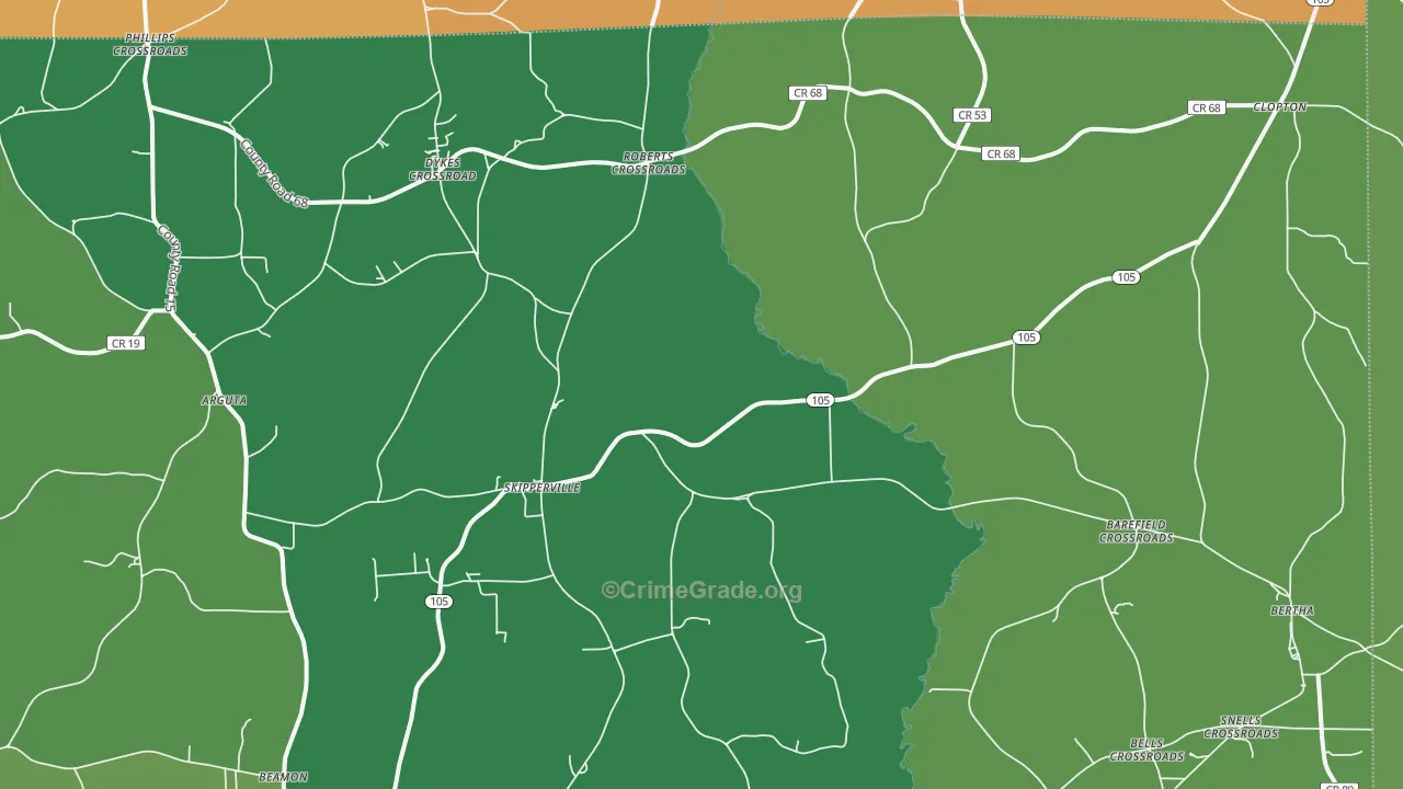 Skipperville, AL Map of Vehicle Theft Rates