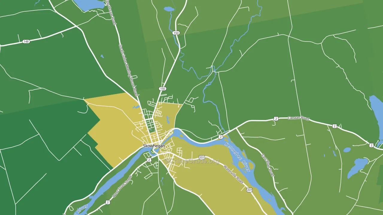 Skowhegan, ME Map of Vehicle Theft Rates