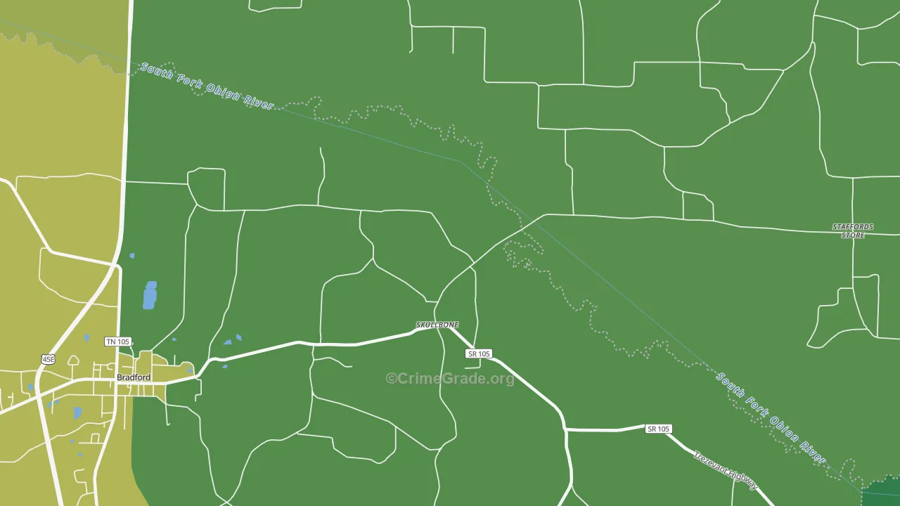 Skullbone, TN Map of Vehicle Theft Rates