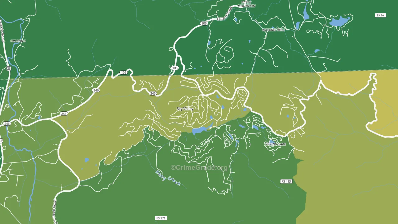 Sky Valley, GA Map of Vehicle Theft Rates