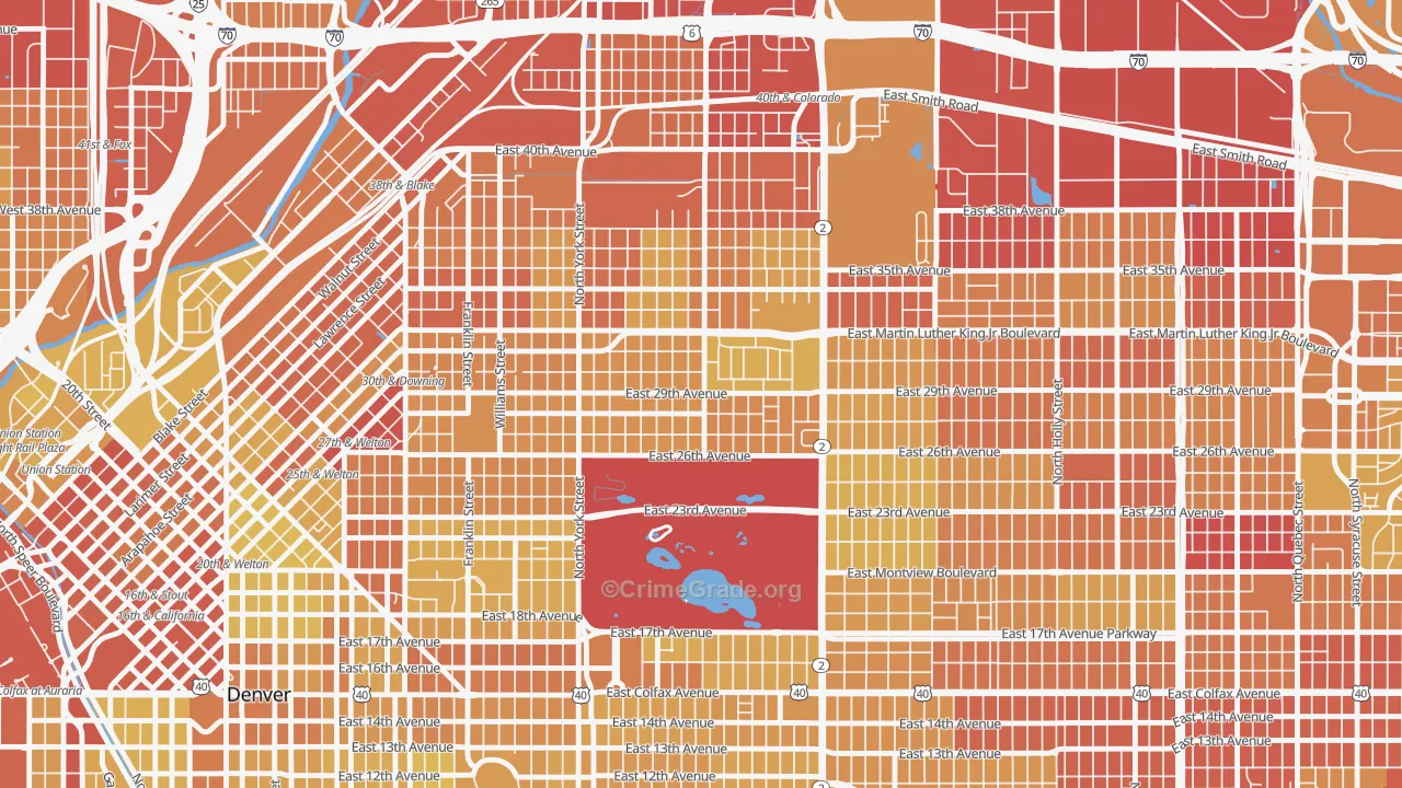 Skyland, Denver, CO Map of Vehicle Theft Rates