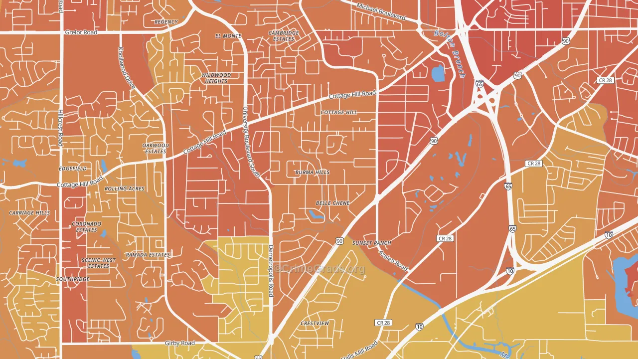 Skyland Park, Mobile, AL Map of Vehicle Theft Rates