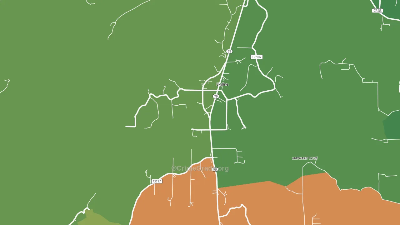 Skyline, AL Map of Vehicle Theft Rates
