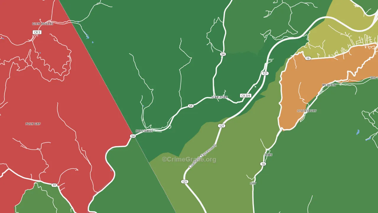 Slab Fork, WV Map of Vehicle Theft Rates