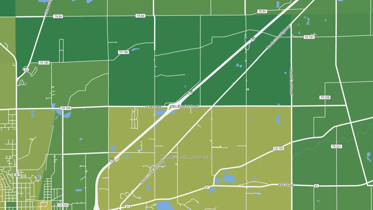 Slabtown, OH Map of Vehicle Theft Rates