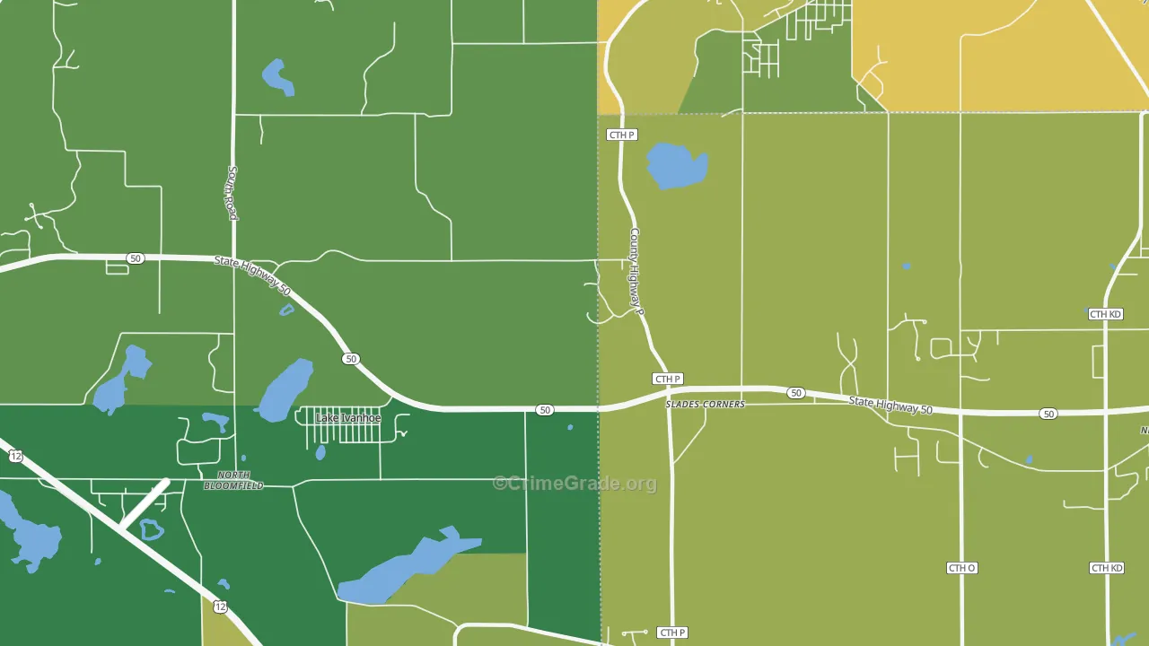 Slades Corner, WI Map of Vehicle Theft Rates