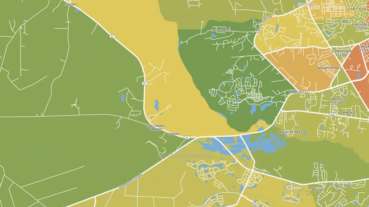 Slandsville, SC Map of Vehicle Theft Rates
