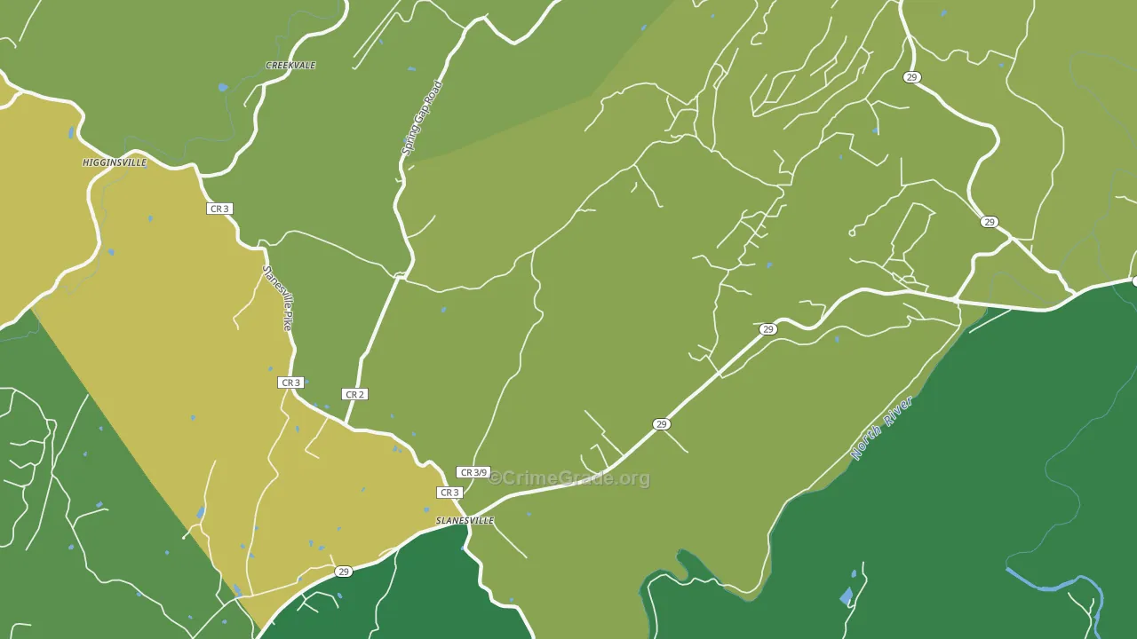 Slanesville, WV Map of Vehicle Theft Rates