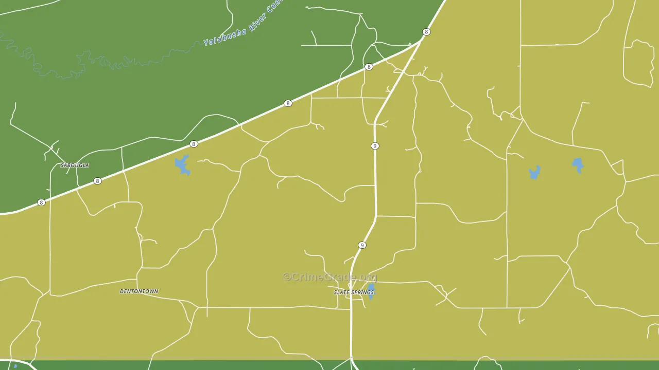 Slate Spring, MS Map of Vehicle Theft Rates