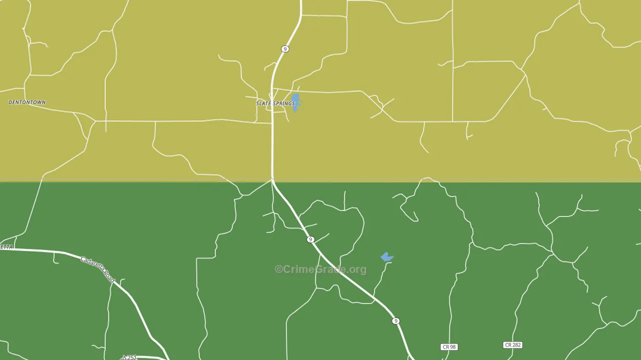 Slate Springs, MS Map of Vehicle Theft Rates