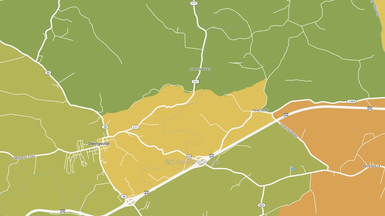 Slate Valley, KY Map of Vehicle Theft Rates