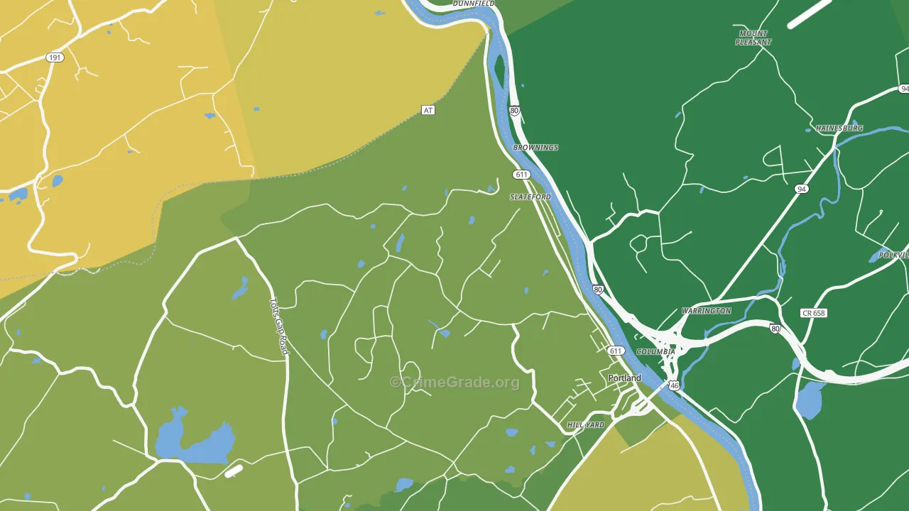 Slateford, PA Map of Vehicle Theft Rates