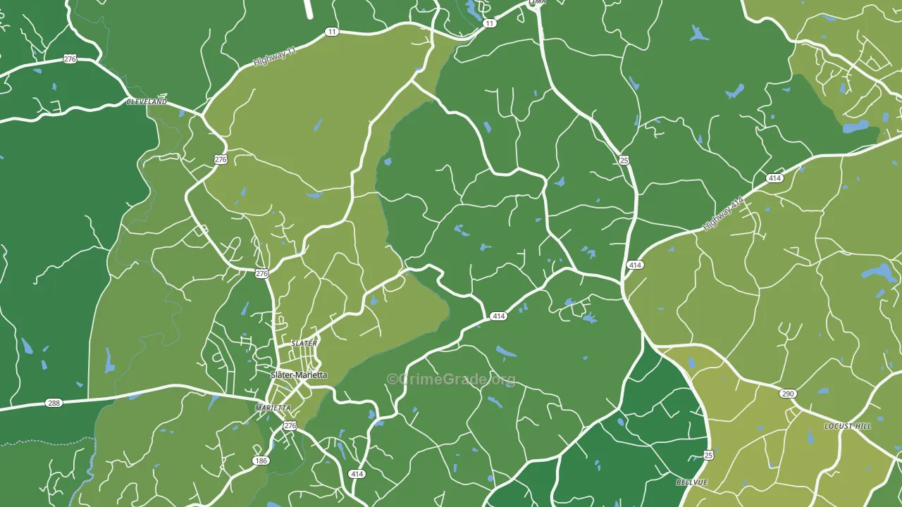 Slater, SC Map of Vehicle Theft Rates
