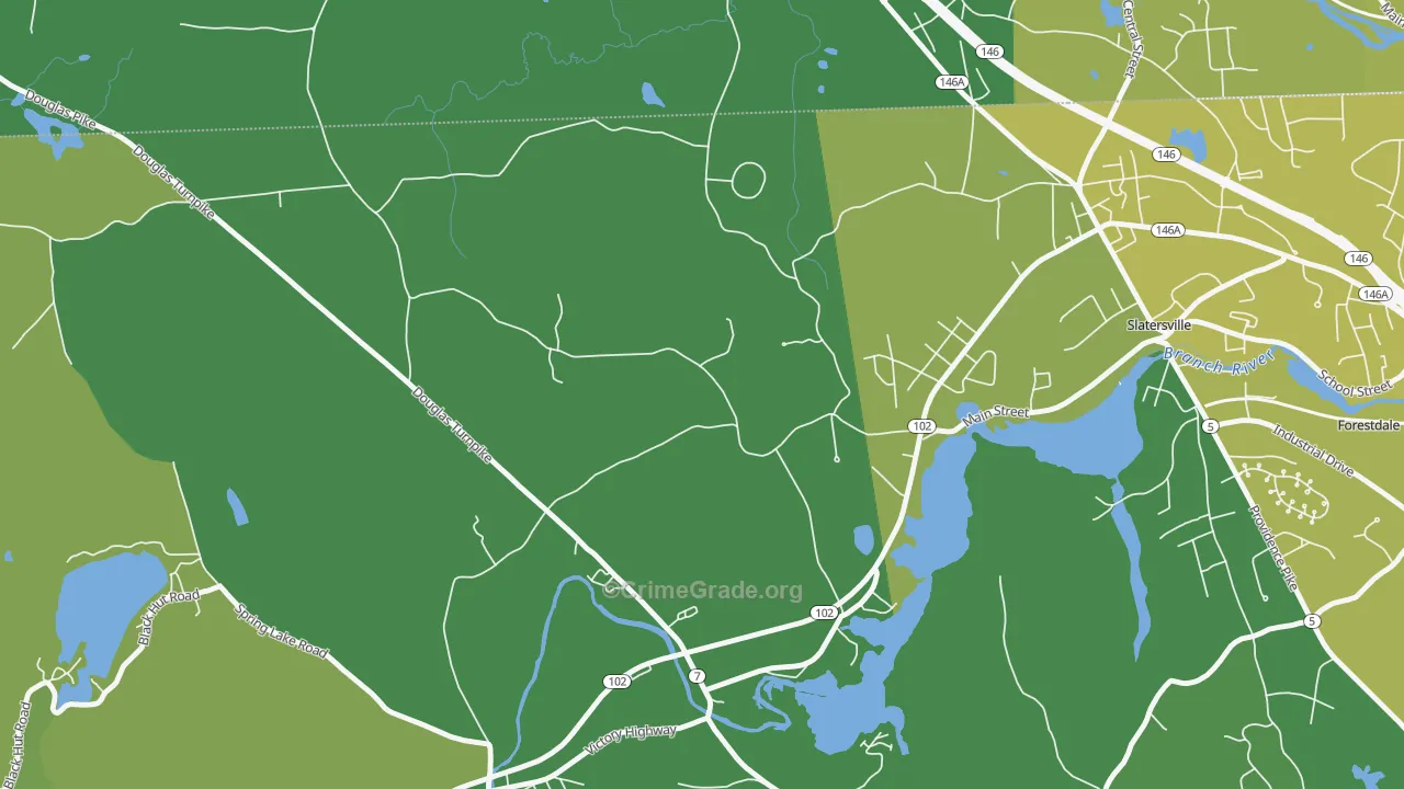 Slatersville, RI Map of Vehicle Theft Rates