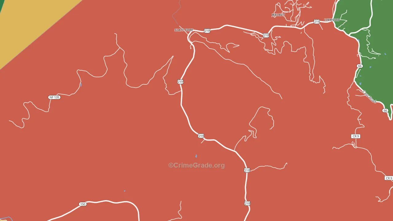 Slatyfork, WV Map of Vehicle Theft Rates
