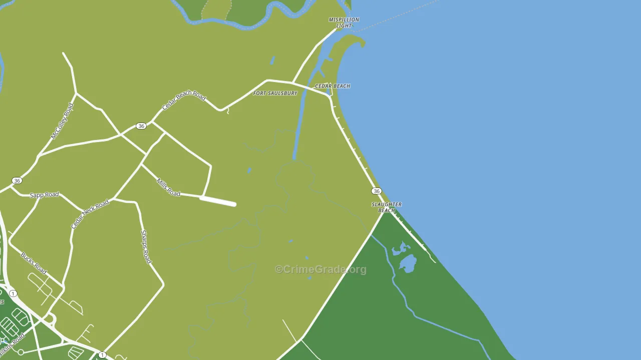 Slaughter Beach, DE Map of Vehicle Theft Rates