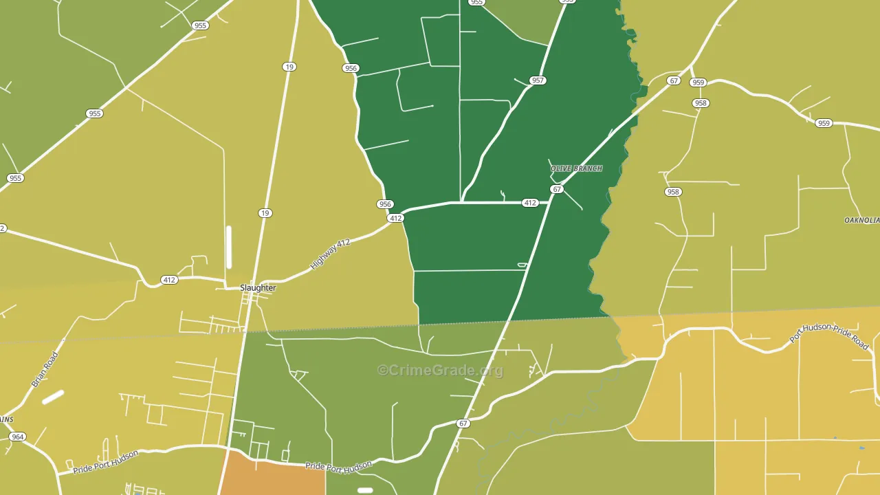 Slaughter, LA Map of Vehicle Theft Rates