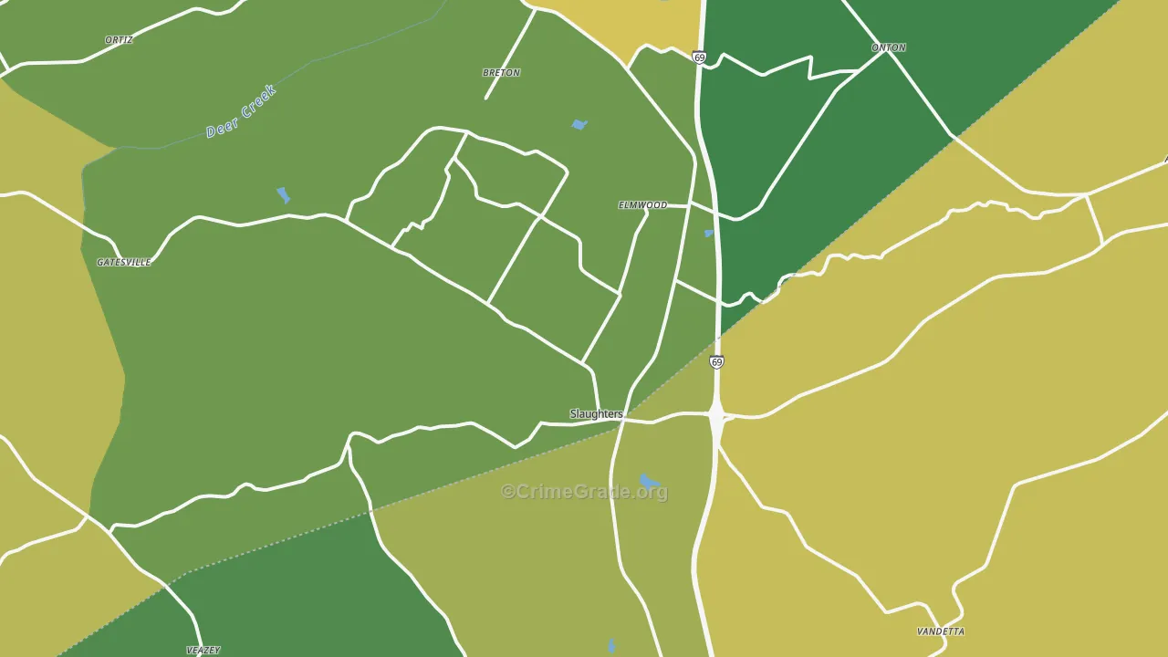 Slaughters, KY Map of Vehicle Theft Rates