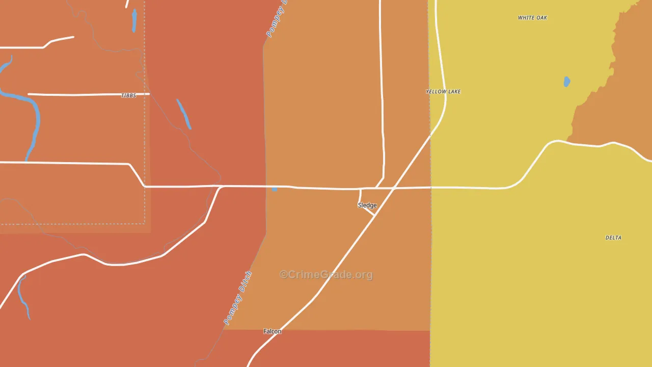 Sledge, MS Map of Vehicle Theft Rates
