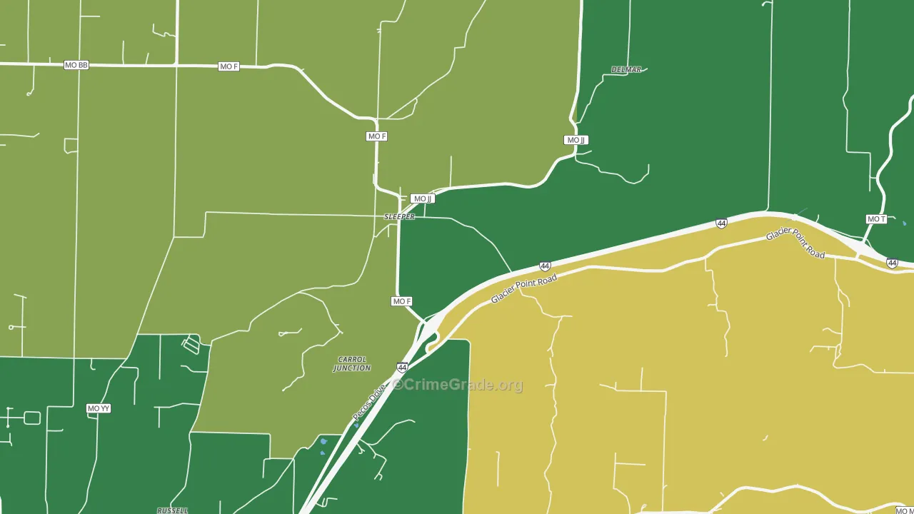 Sleeper, MO Map of Vehicle Theft Rates