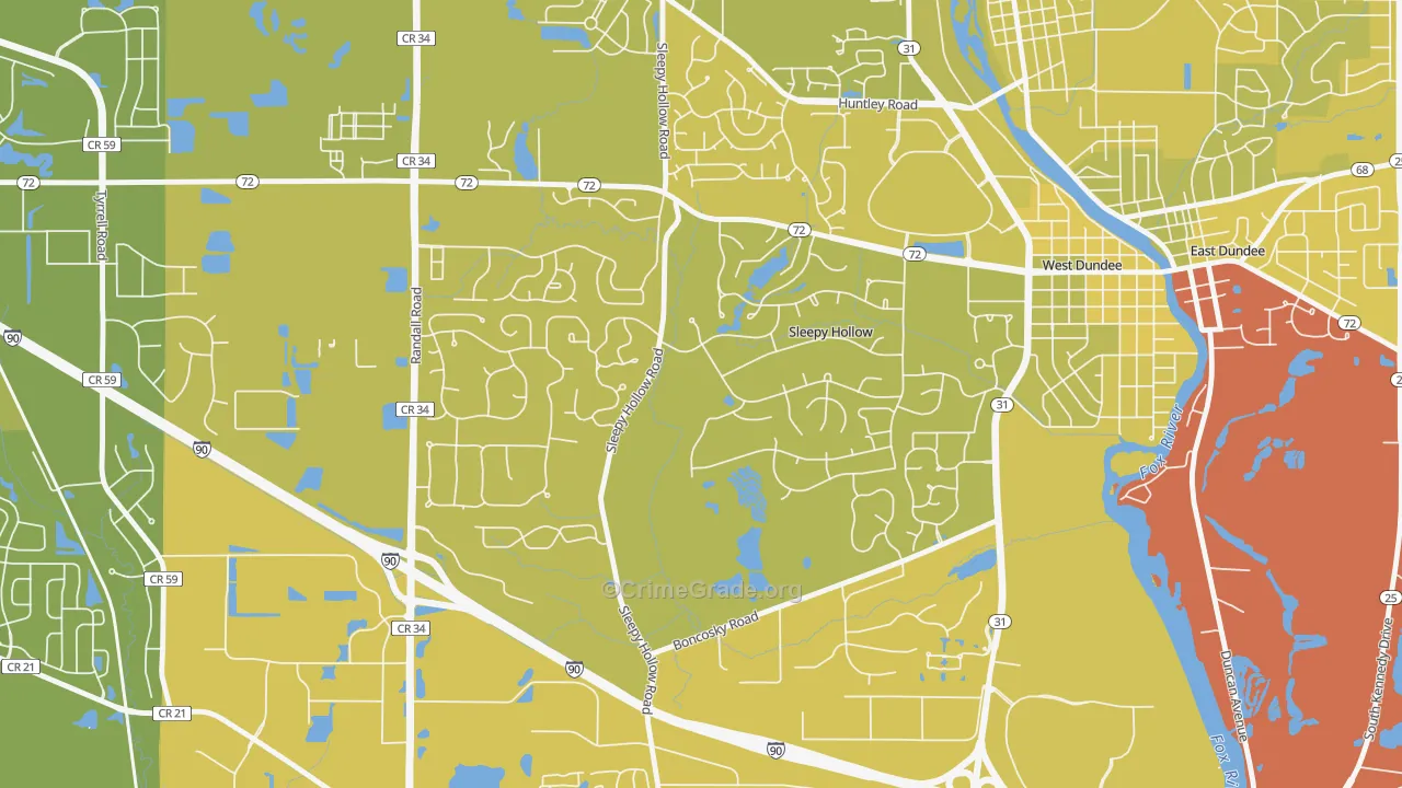 Sleepy Hollow, IL Map of Vehicle Theft Rates
