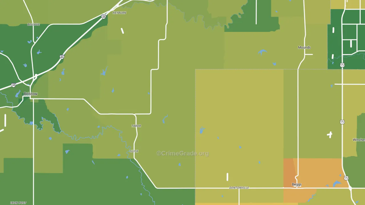 Slick, OK Map of Vehicle Theft Rates