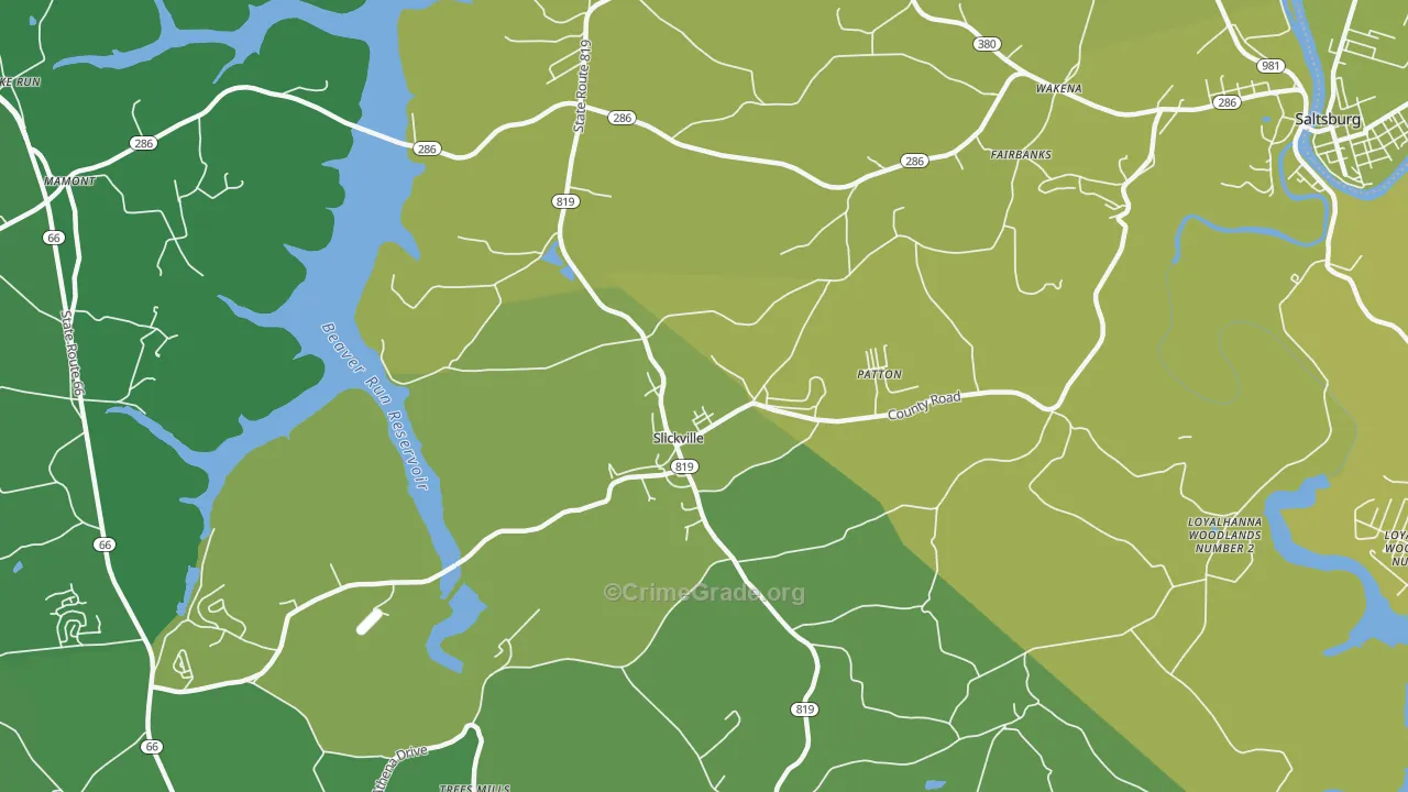 Slickville, PA Map of Vehicle Theft Rates
