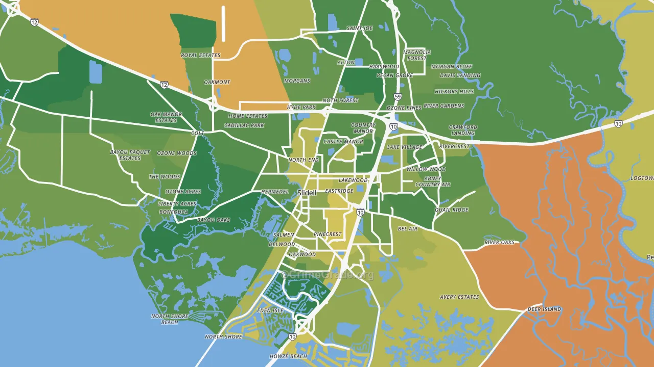 Slidell, LA Map of Vehicle Theft Rates