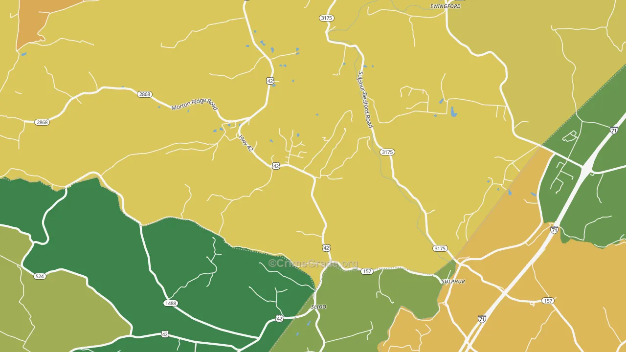 Sligo, KY Map of Vehicle Theft Rates
