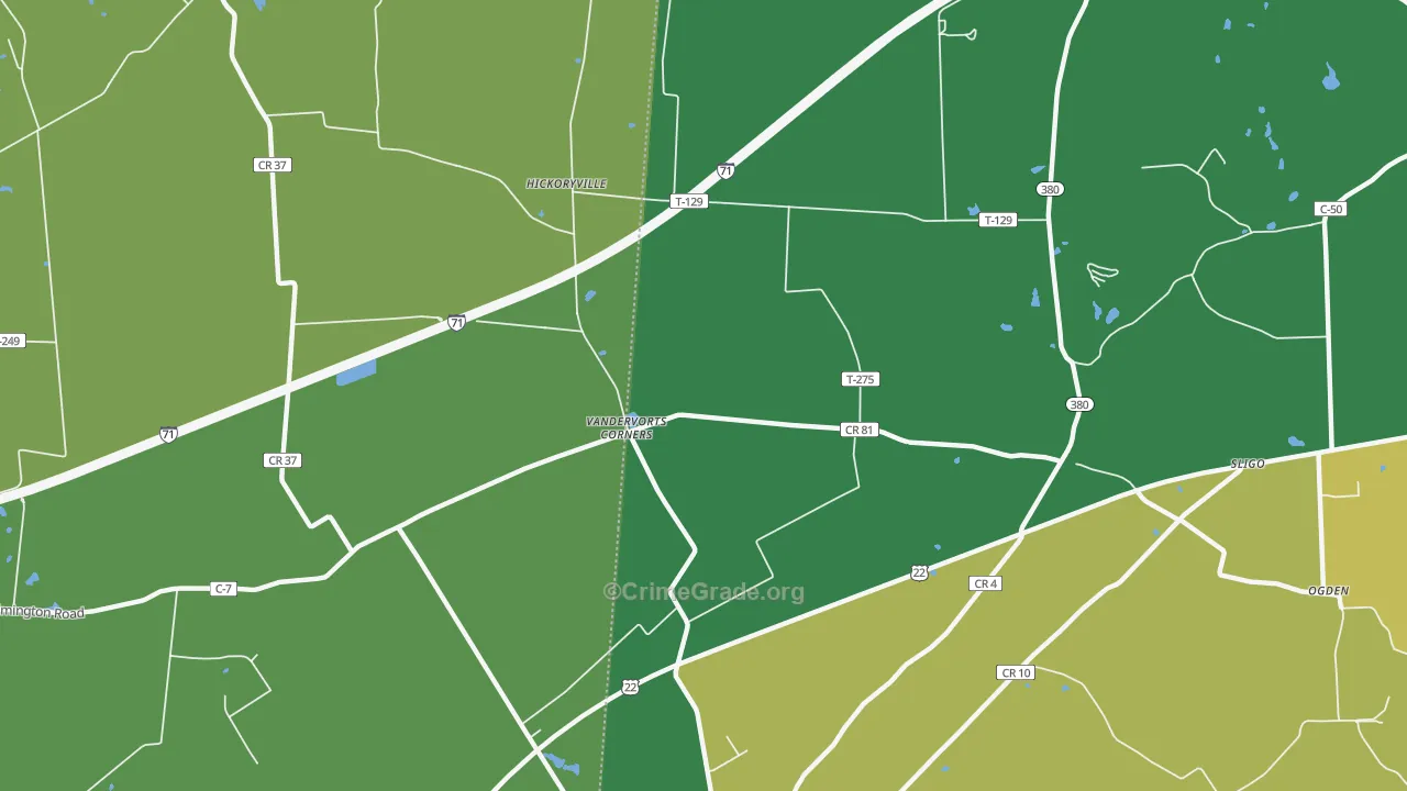 Sligo, OH Map of Vehicle Theft Rates