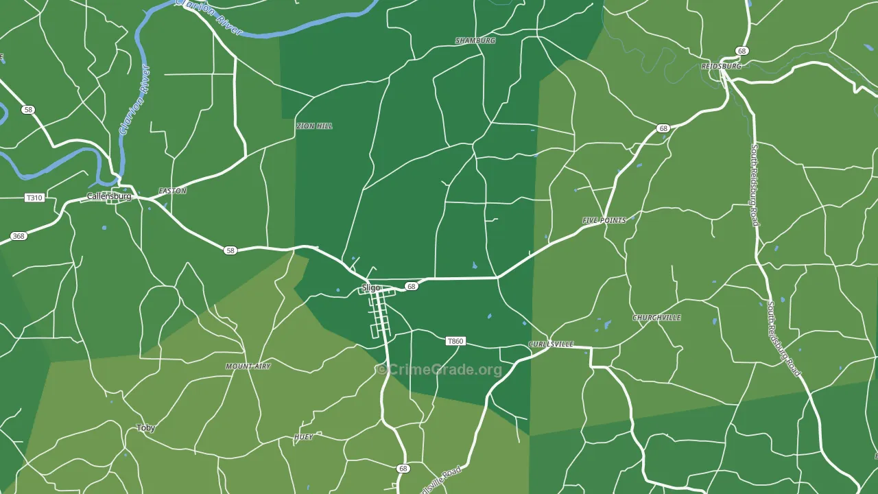 Sligo, PA Map of Vehicle Theft Rates