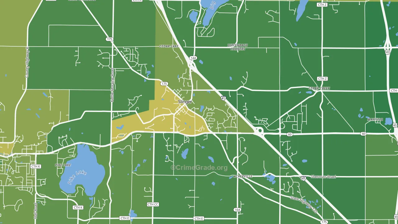 Slinger, WI Map of Vehicle Theft Rates