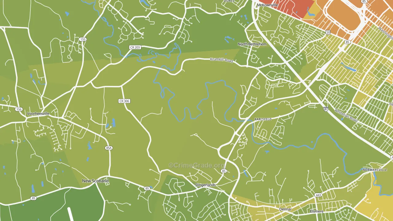 Slingerlands, NY Map of Vehicle Theft Rates
