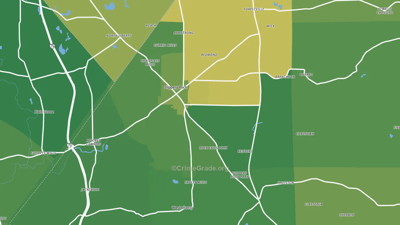 Slippery Rock, PA Map of Vehicle Theft Rates