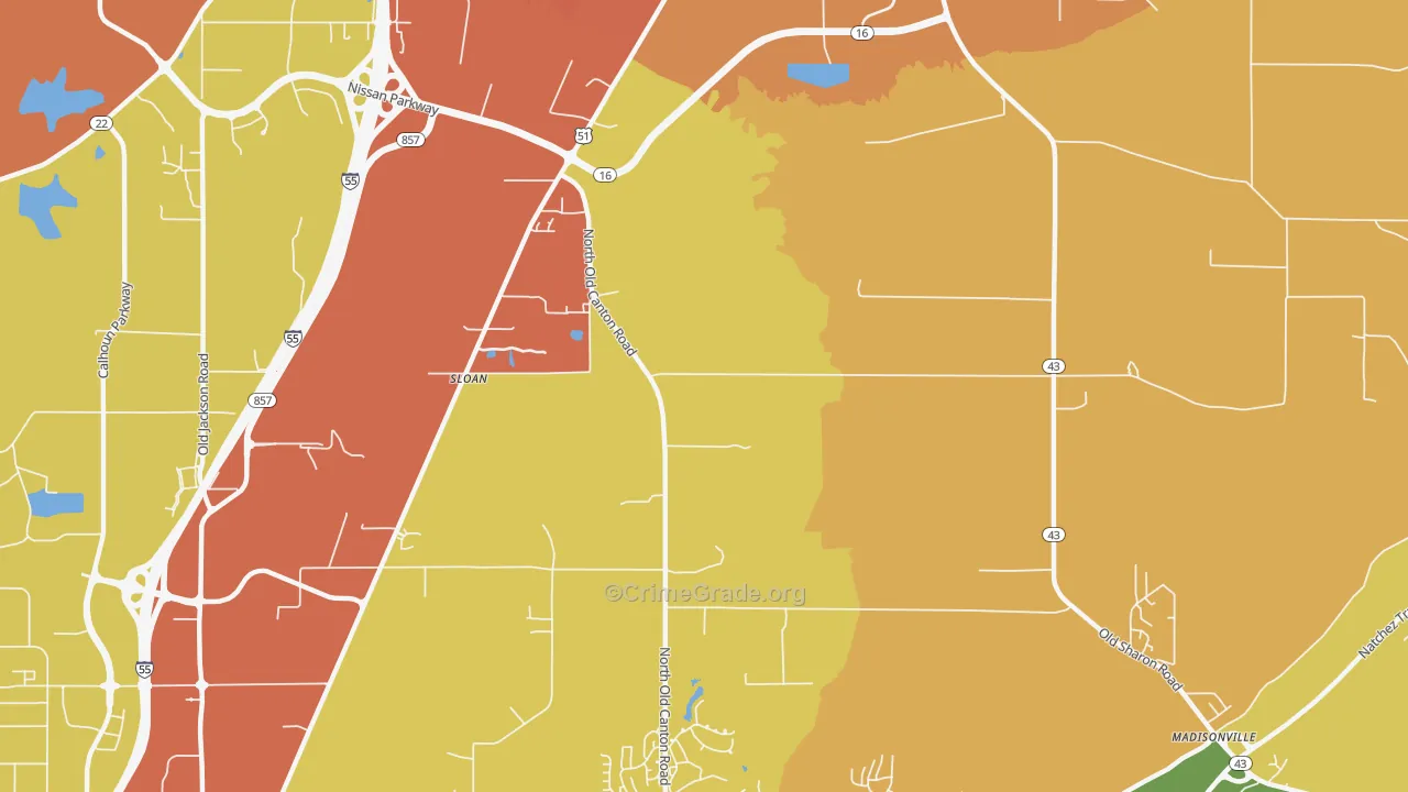 Sloan, MS Map of Vehicle Theft Rates