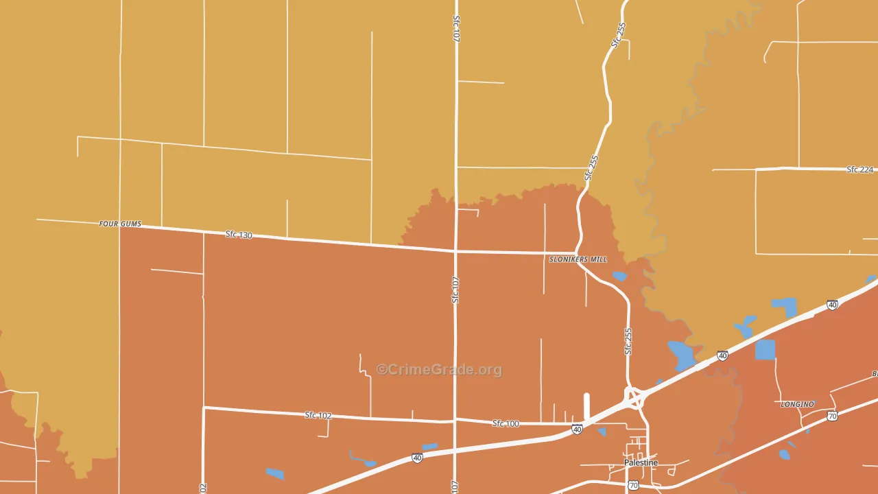 Slonikers Mill, AR Map of Vehicle Theft Rates