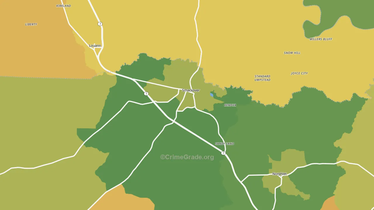 Smackover, AR Map of Vehicle Theft Rates