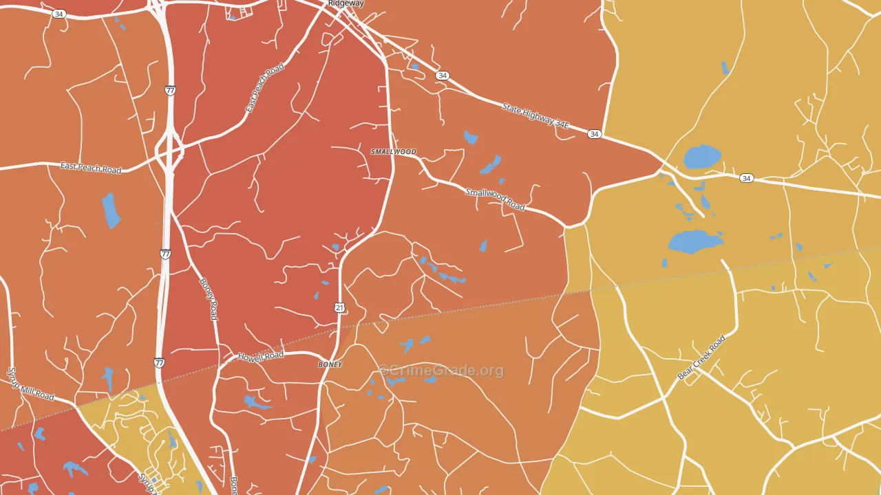 Smallwood, SC Map of Vehicle Theft Rates