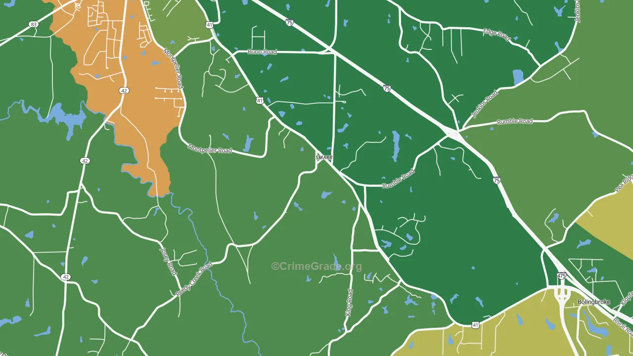Smarr, GA Map of Vehicle Theft Rates