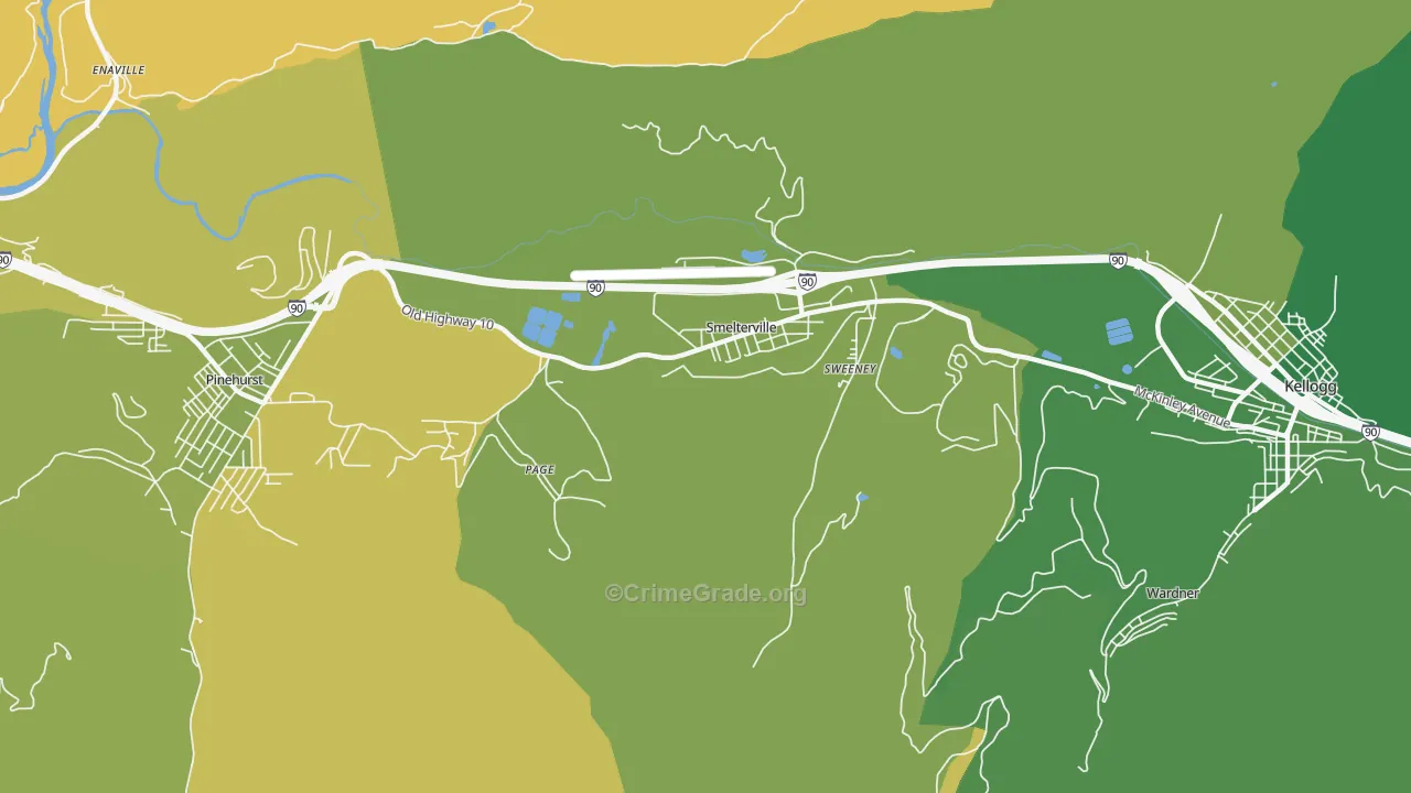 Smelterville, ID Map of Vehicle Theft Rates