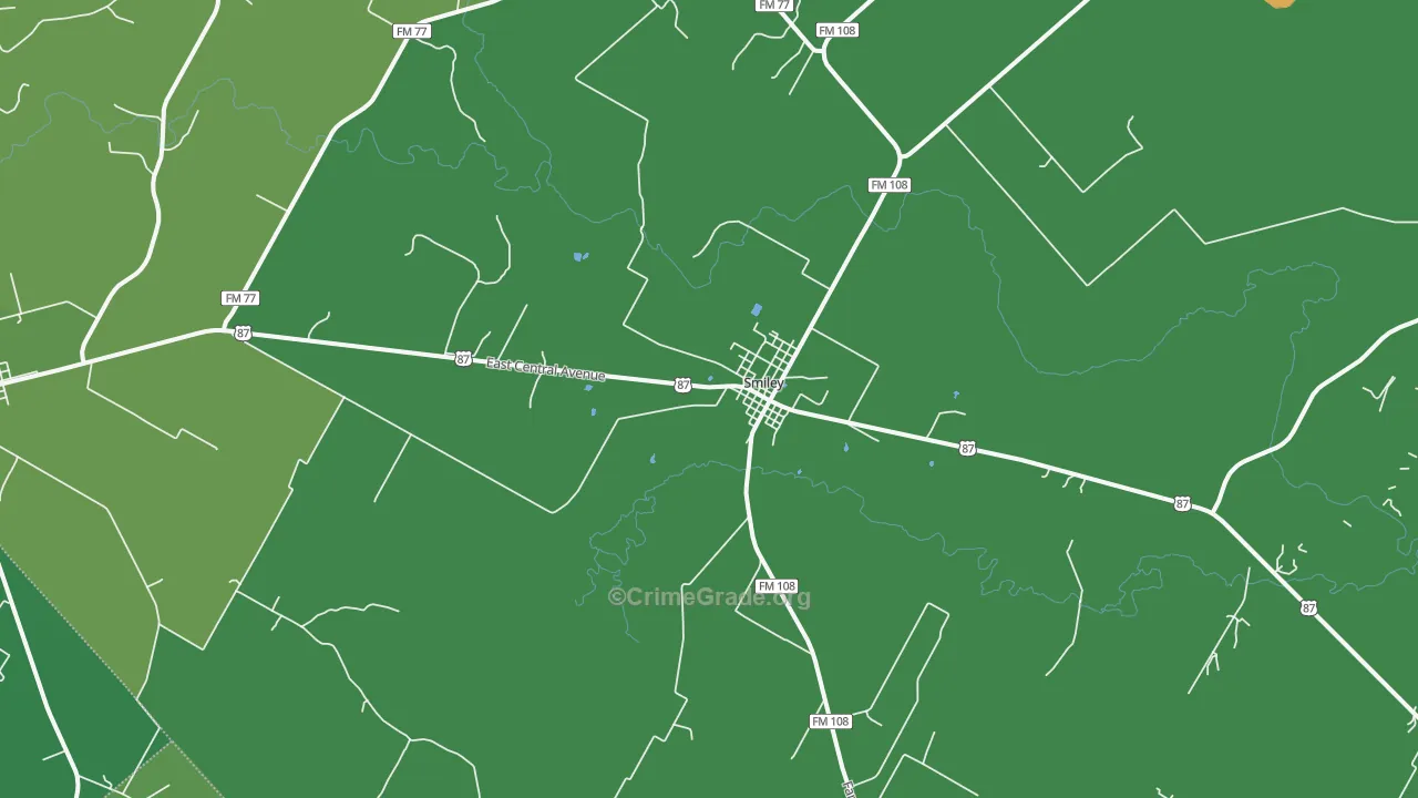 Smiley, TX Map of Vehicle Theft Rates