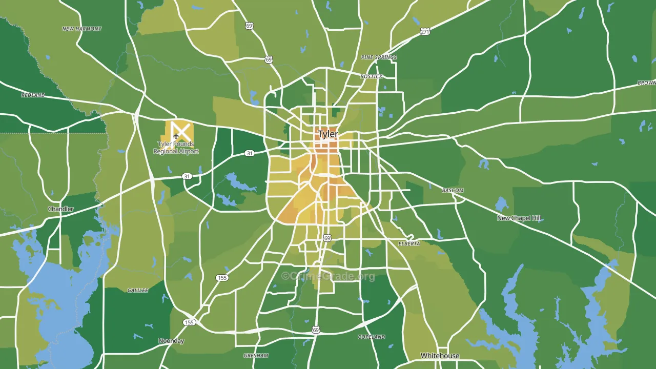 Smith County, TX Map of Vehicle Theft Rates