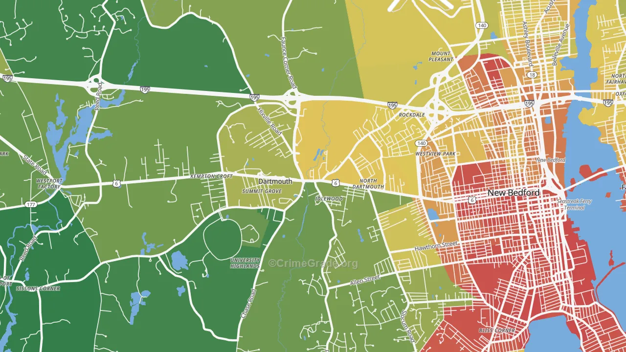 Smith Mills, MA Map of Vehicle Theft Rates